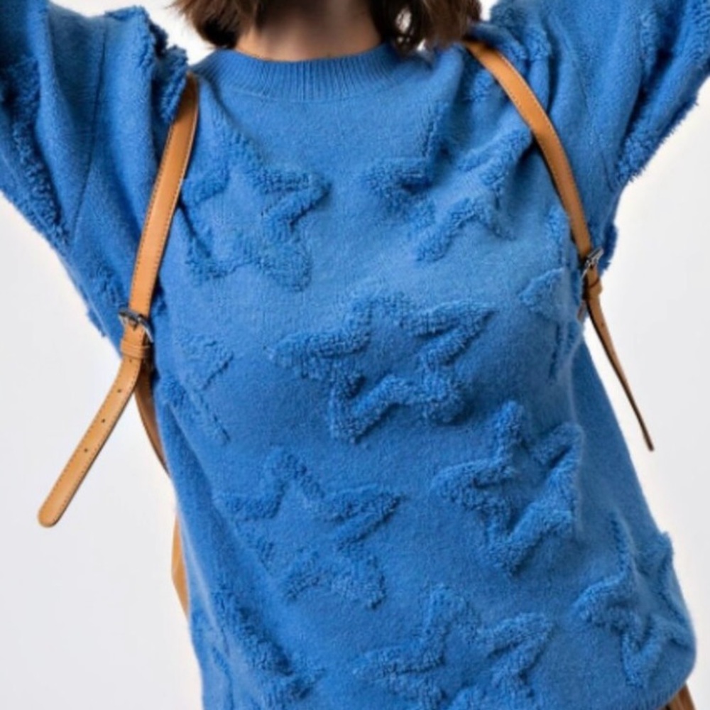 Easel Blue Star Pattern Crew Neck Sweater Size L Brand New With Tags